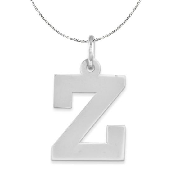 Silver Amanda Collection Medium Block Style Initial Z Necklace - 16 In - Picture 1 of 7
